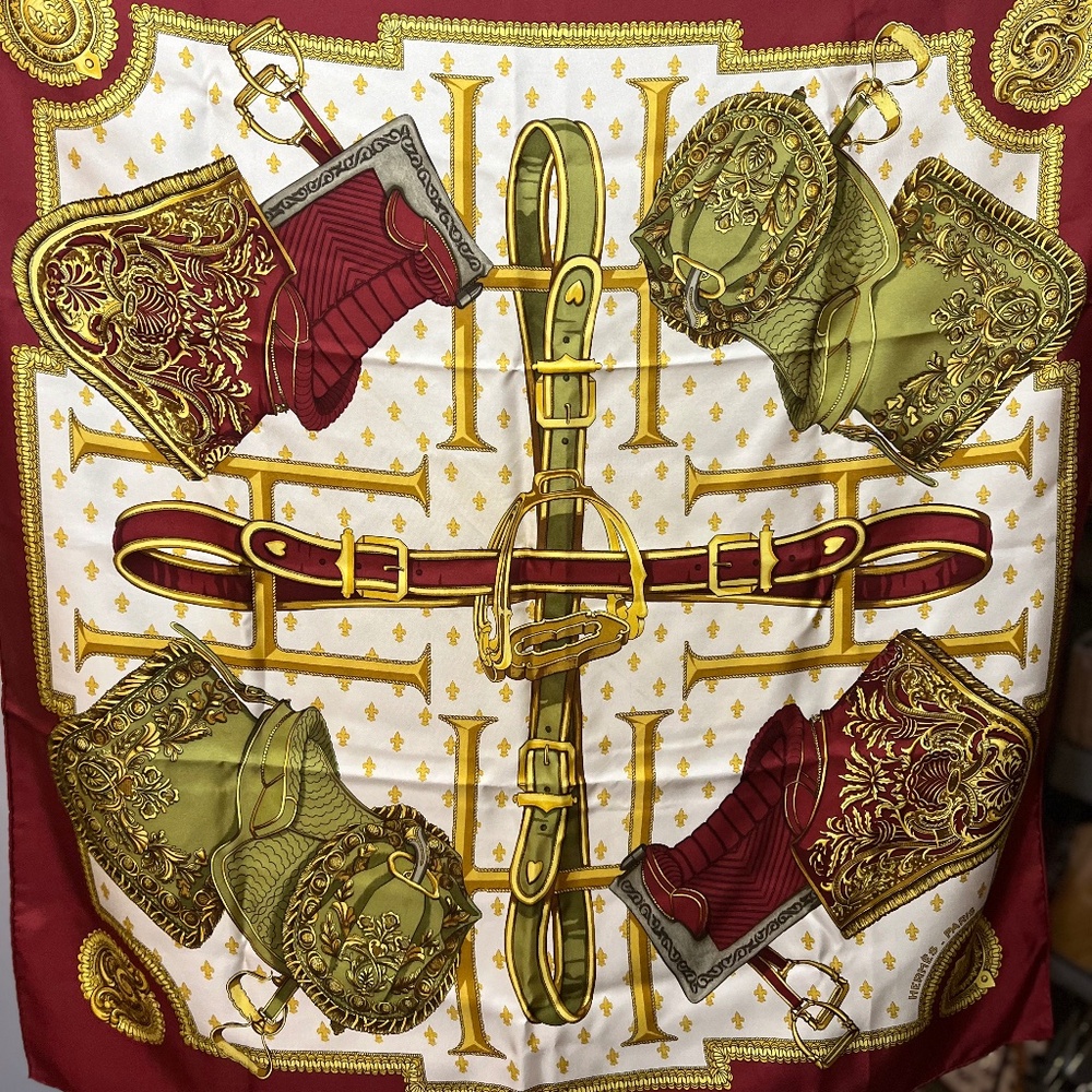 Vintage Hermes Selles A Housse Silk Scarf
